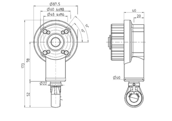 Markisen-Kegelradgetriebe 7,8:1, weiß mit runder PVC-Öse