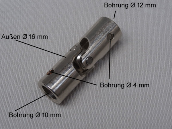 16 mm Kreuzgelenk Antrieb: Bohrung Ø 12 mm & Abtrieb: Bohrung Ø 10 mm
