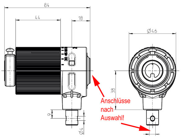 Kegelradgetriebe Kunststoff 2:1 rechts 6 mm 6-Kant 14 mm Nutrohr mit Zapfen