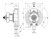 Kegelradgetriebe 3:1 für 50er Rundwelle 6 mm 6-kant beidseitig verwendbar, mit Endanschlag