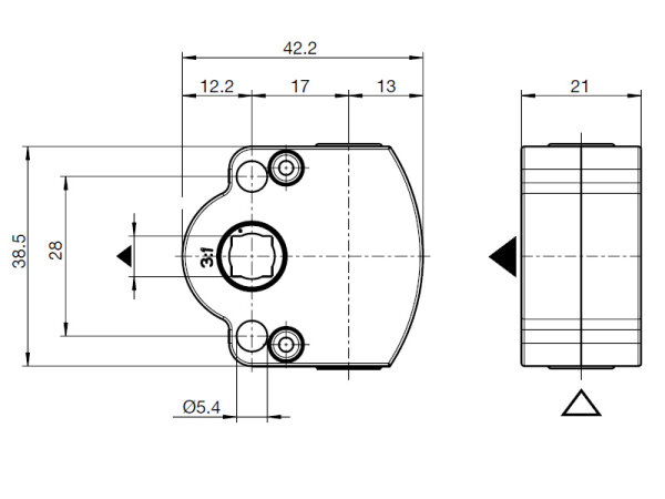 Untersetzung 3:1, Antrieb 6 mm Innenvierkant